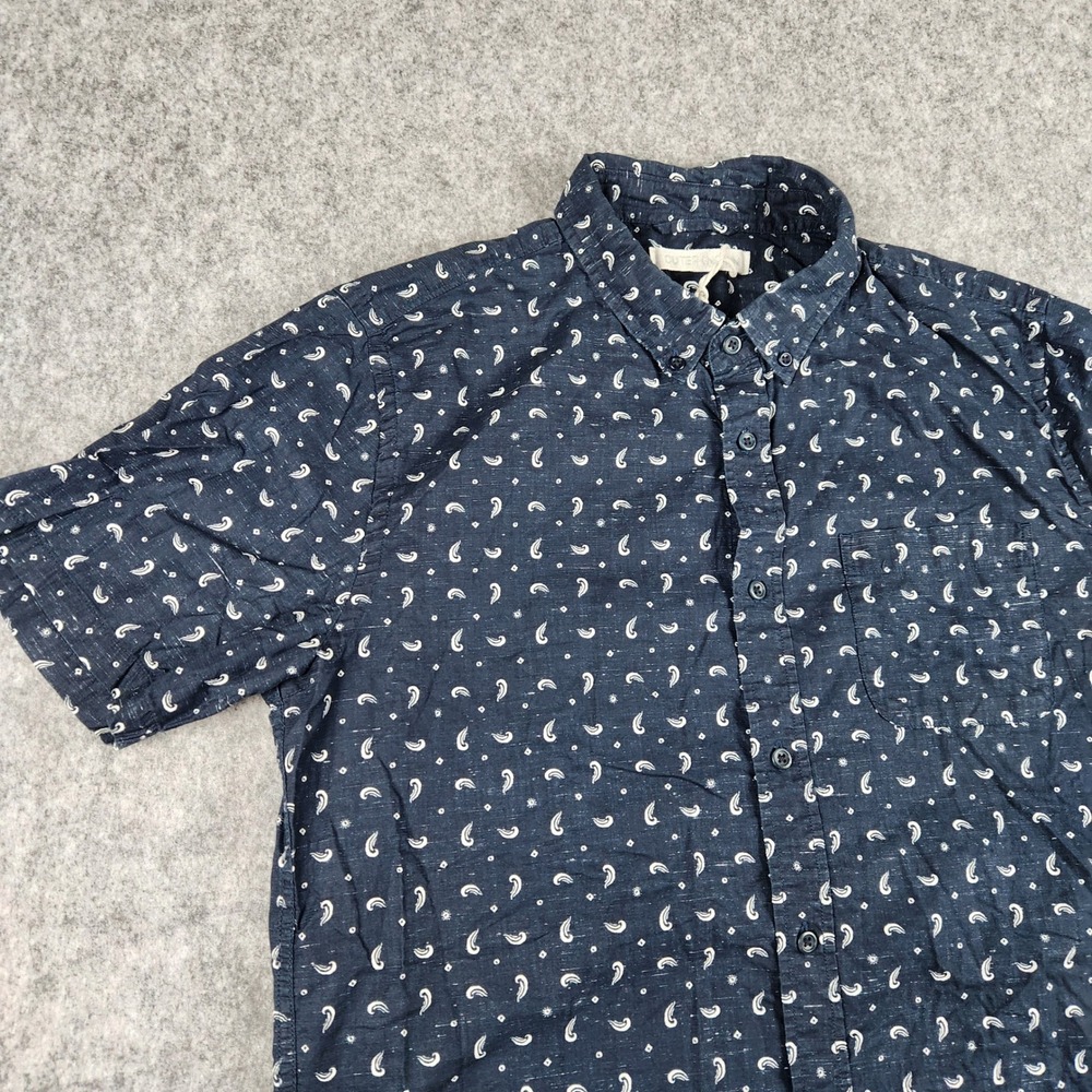 Outerknown BBQ Shirt Shirt Men L Blue Paisley Hemp Organic Boho Button Huckberry